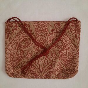 Ladies Burgundy and Beige Fabric Shoulder Bag